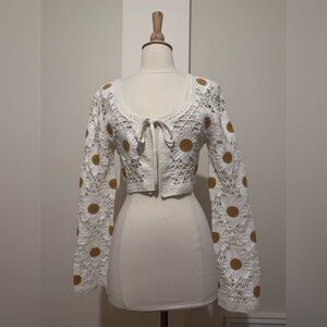 Jessica Simpson Daisy Crochet Crop Cardigan Size Medium